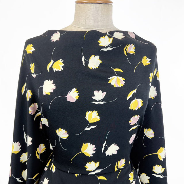 Marocaine Viscose Crepe Dress Fabric Black Floral Cilla Chest