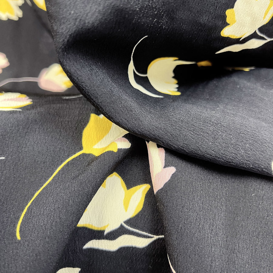 Marocaine Viscose Crepe Dress Fabric Black Floral Cilla Close Up