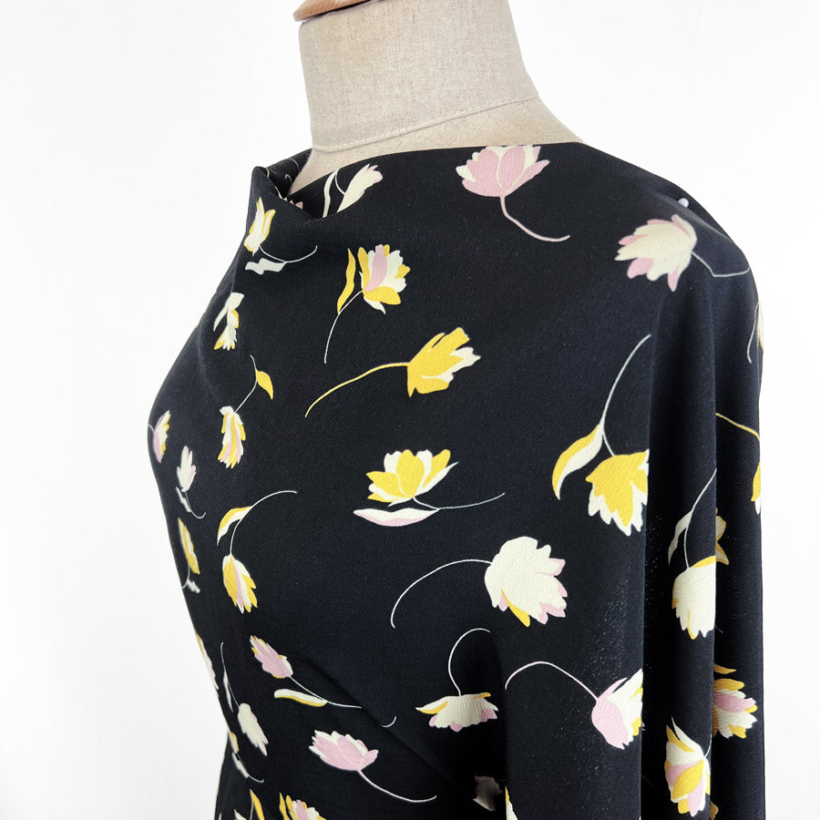 Marocaine Viscose Crepe Dress Fabric Black Floral Cilla Side