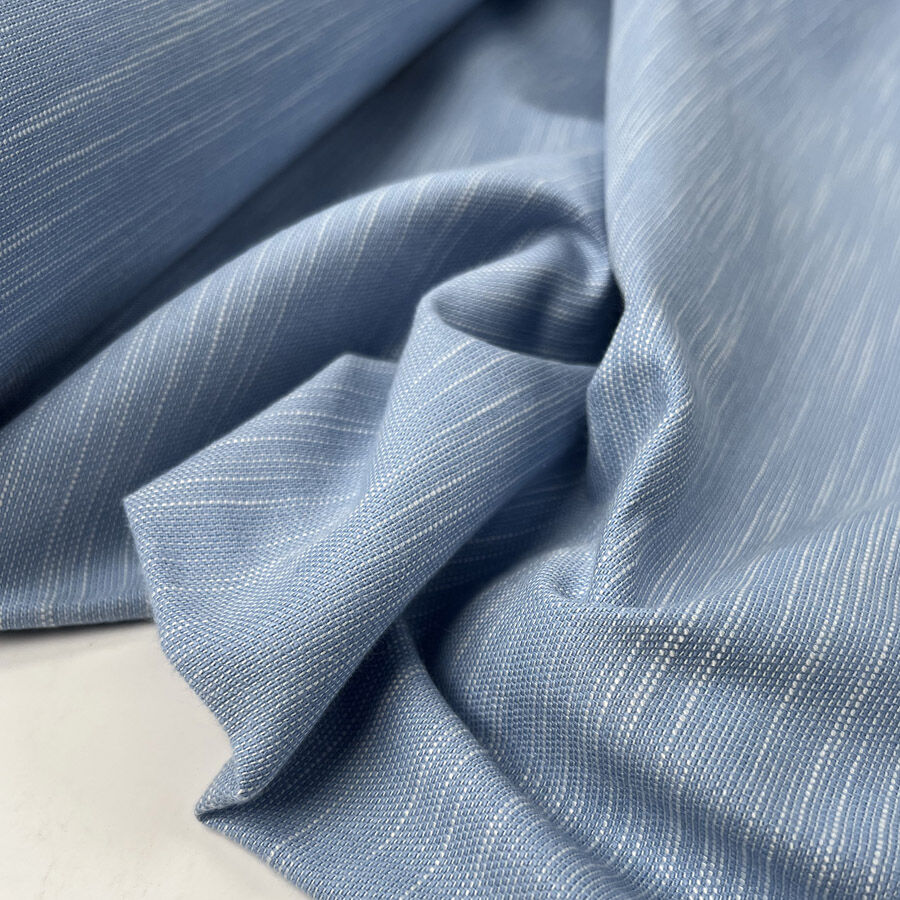 Maya Suiting Sky Blue Cotton Elastane White Woven Fabric
