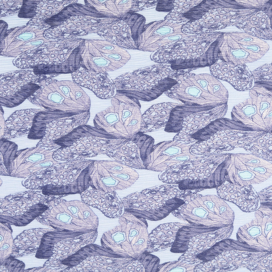 Mazarine Polyester Pleated Chiffon Blue Butterfly Printed Dress Fabric