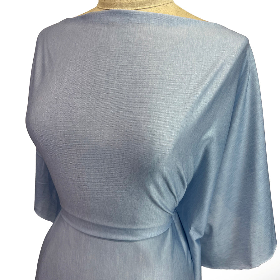 Mercerised Jersey Blue Cotton Dressmaking Fabric Mannequin Side