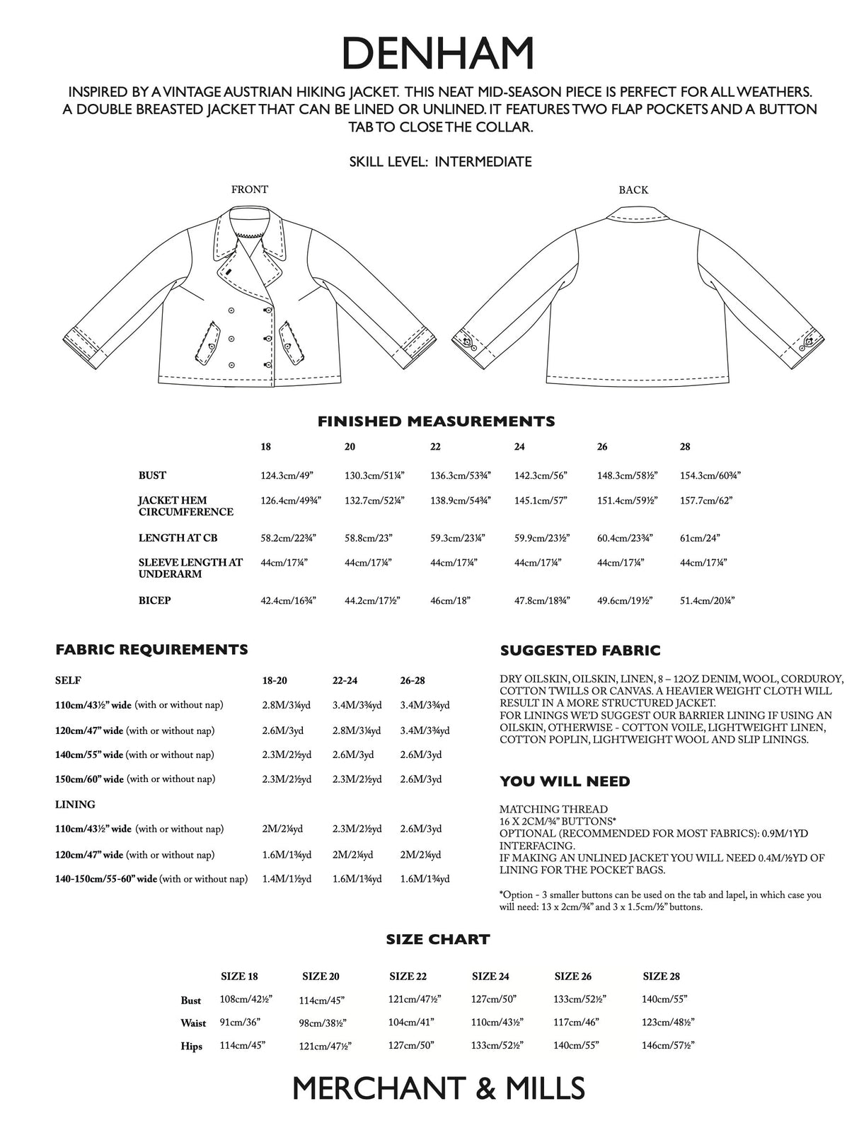Merchant And Mills Denham Jacket Pattern Uk 18 28 Back