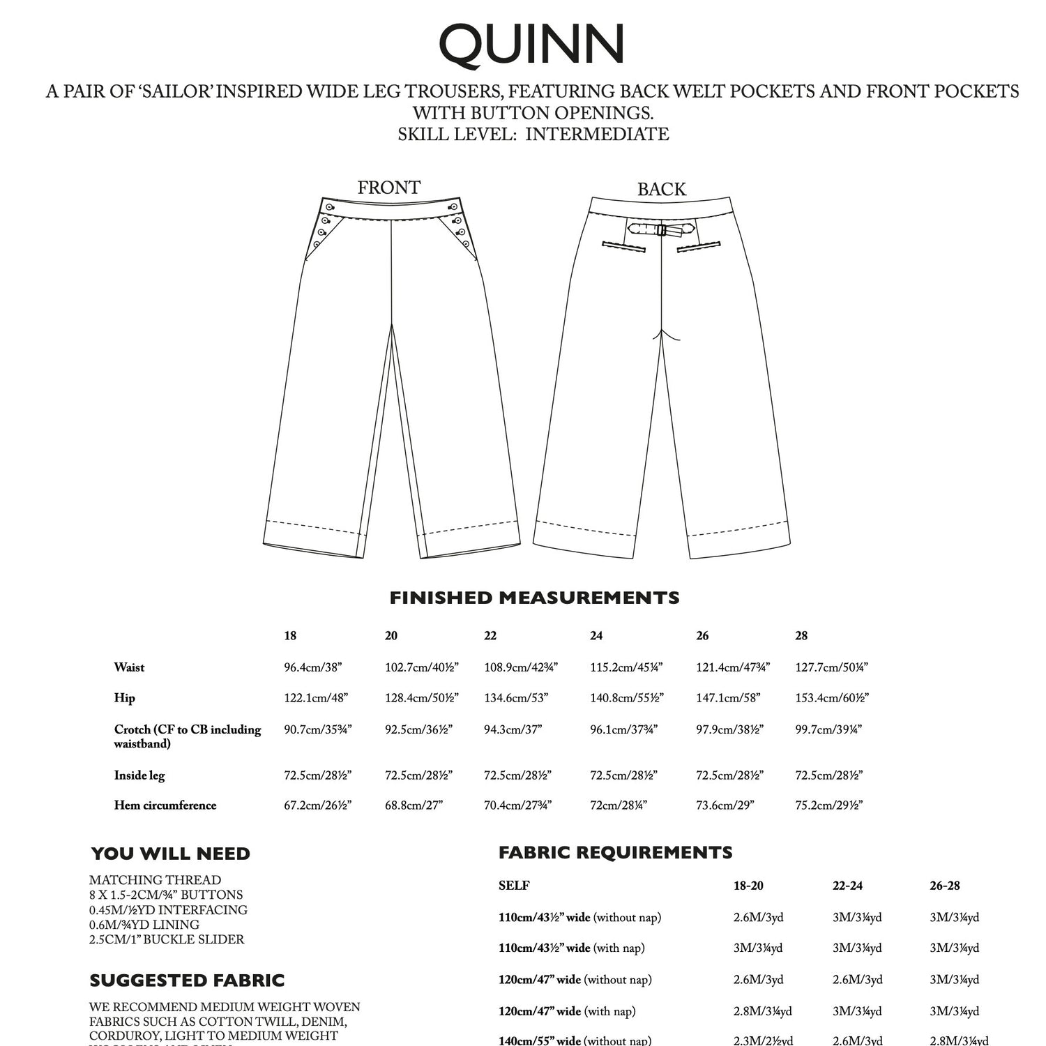Merchant And Mills Quinn Trousers Pattern Uk 18 28 Back