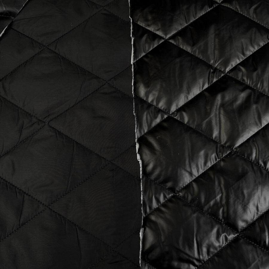 Metallic Marvel Black Shiny Polyester Quilted Black Coating Fabric