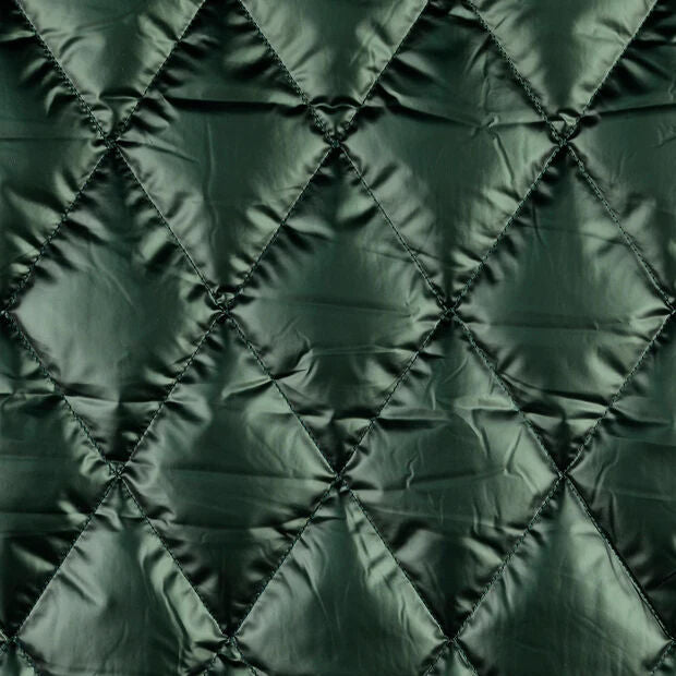Metallic Marvel Green Shiny Polyester Quilted Black Coating Fabric