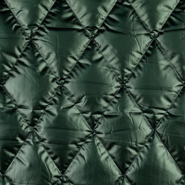 Metallic Marvel Green Shiny Polyester Quilted Black Coating Fabric