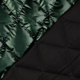 Metallic Marvel Green Shiny Polyester Quilted Black Coating Fabric Fold