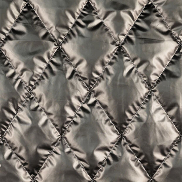 Metallic Marvel Gunmetal Grey Silver Polyester Quilted Black Coating Fabric