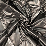 Metallic Marvel Gunmetal Grey Silver Polyester Quilted Black Coating Fabric Twist