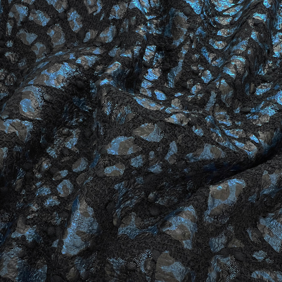 Midnight Jungle Black Blue Polyester Spandex Print Dress Fabric