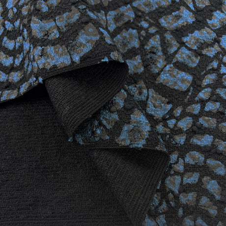 Midnight Jungle Black Blue Polyester Spandex Print Dress Fabric Fold