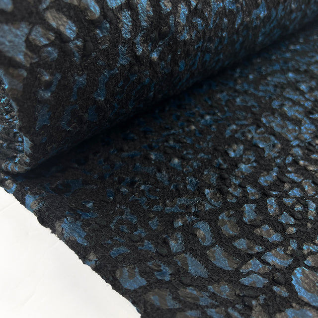 Midnight Jungle Black Blue Polyester Spandex Print Dress Fabric Roll