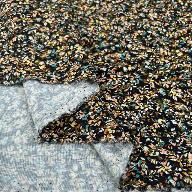 Midnight Petals Viscose Black Floral Twill Dainty Dress Fabric Fold