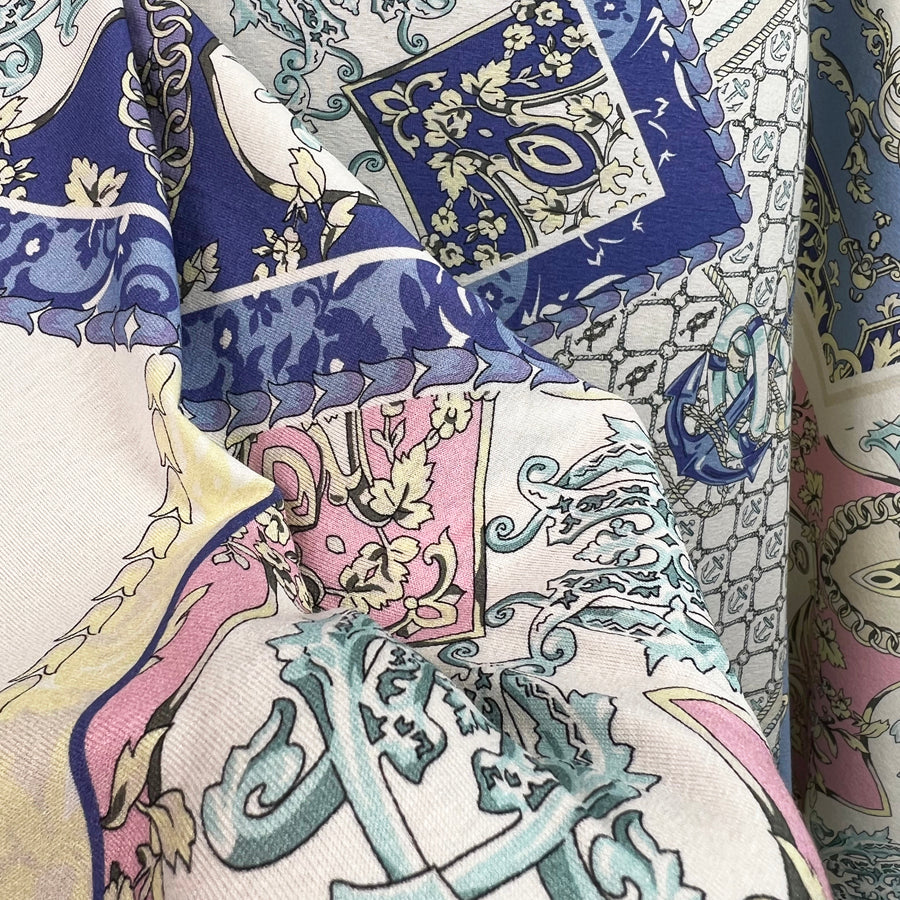 Milano Italian Pink White Blue Abstract Knitted Viscose Lycra Jersey Dress Fabric