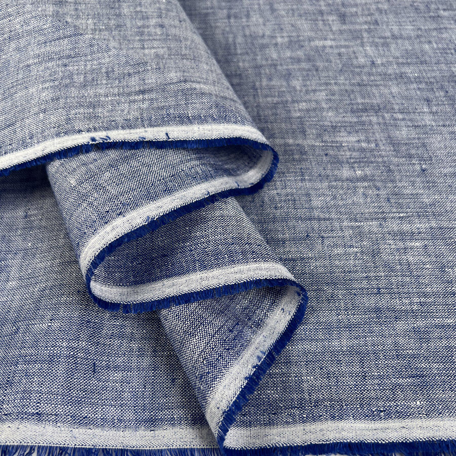 Milano Linen Rustic Blue Italian Ex Designer Woven Dress Fabric Fold
