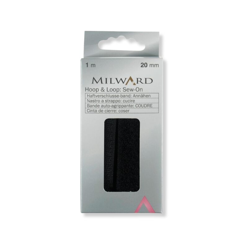 Milward Hook And Loop Sew On Tape  Black  20mm X 1M