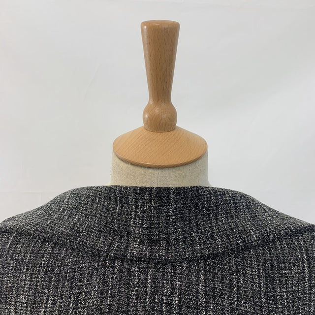 Modernista Polyester Wool Look Suiting Black Grey Yarns Neck