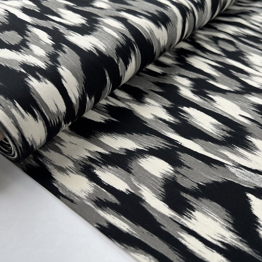 Monochrome Viscose Spandex Black White Grey Abstract Stretch Dress Fabric Bolt