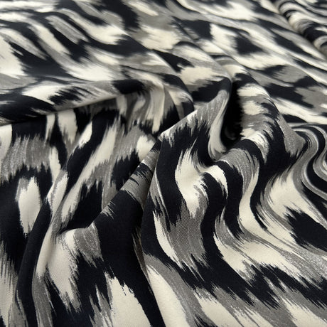 Monochrome Viscose Spandex Black White Grey Abstract Stretch Dress Fabric