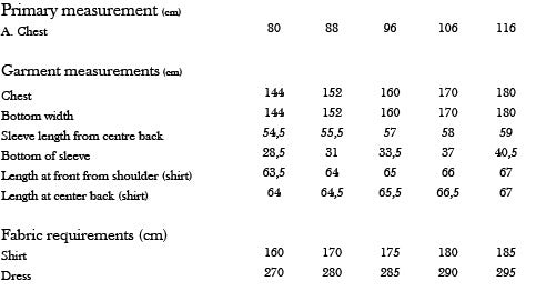 Monsterfabriken Bonnie Top Pattern Size Chart