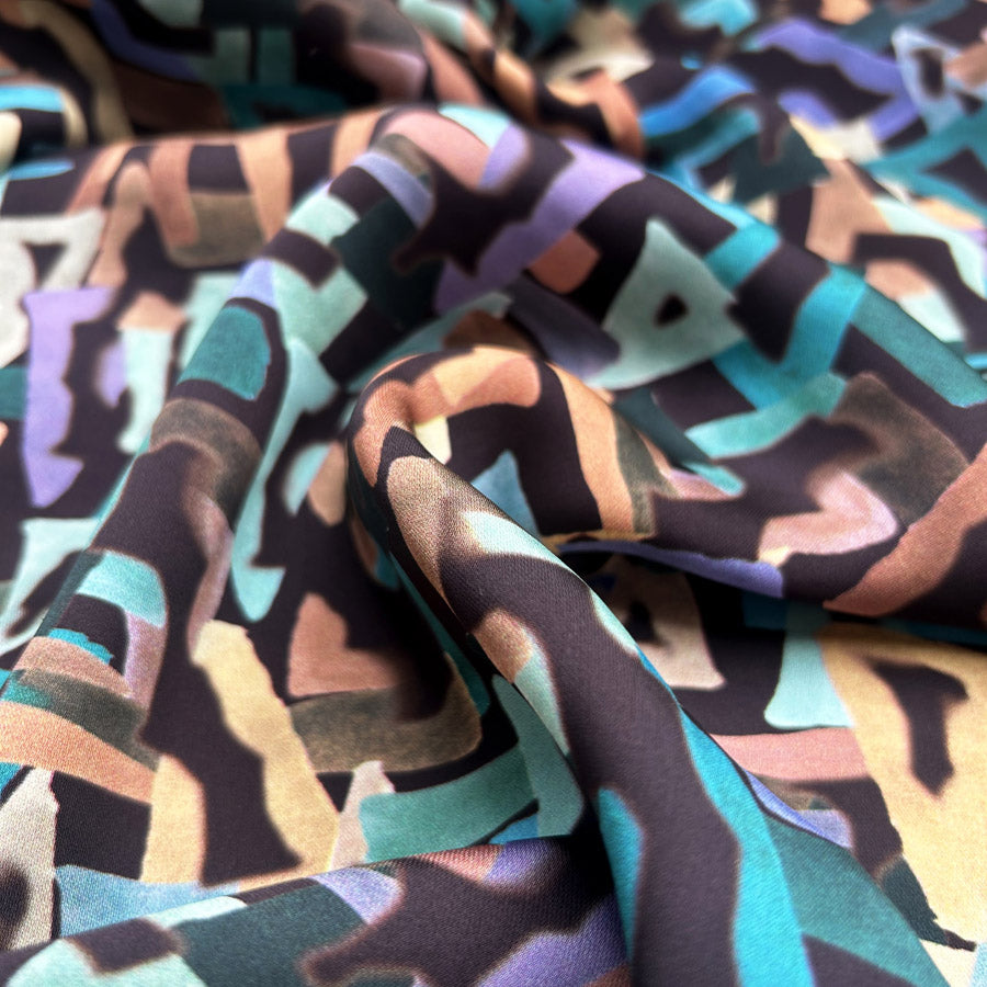 Monte Teal Multicoloured Viscose Abstract Dress Fabric