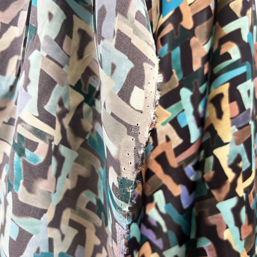 Monte Teal Multicoloured Viscose Abstract Dress Fabric Fold