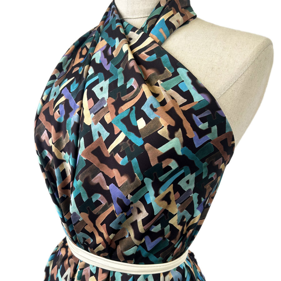Monte Teal Multicoloured Viscose Abstract Dress Fabric Side