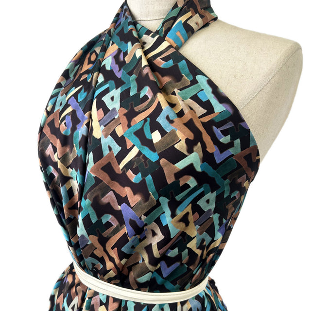Monte Teal Multicoloured Viscose Abstract Dress Fabric Side