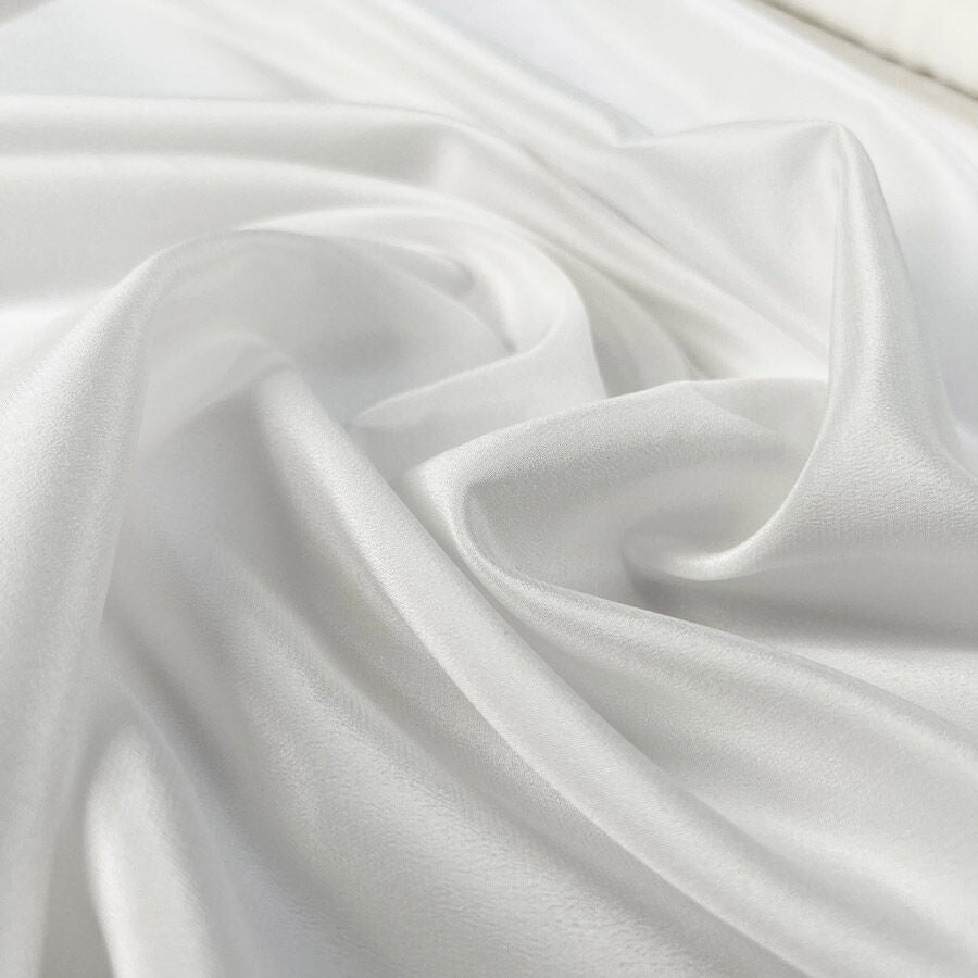 Moonlight silk crepe white italian satin finish woven dress fabric cu