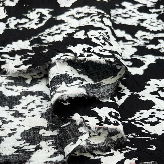 Moonlit Tide Black White Cotton Seersucker Woven Dress Fabric Fold