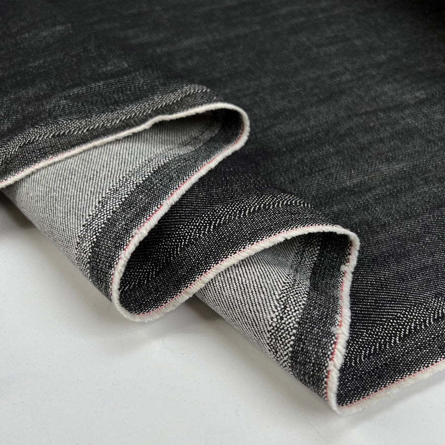Moretti 13oz Black Cotton Denim Italian Deadstock Heavy Washed Jeans Jacket Fabric Fold