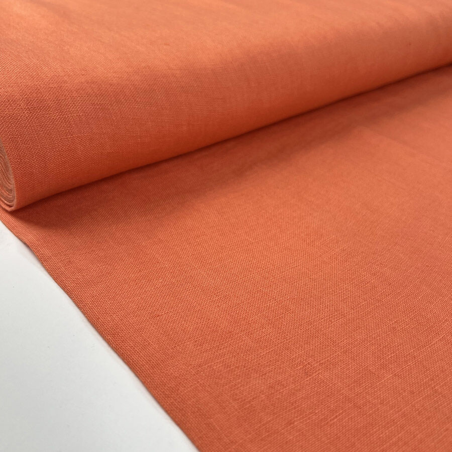 Morning Glow Linen Orange Coral Ex Designer Plain Woven Dress Fabric Bolt