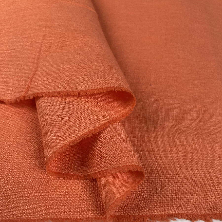 Morning Glow Linen Orange Coral Ex Designer Plain Woven Dress Fabric Fold