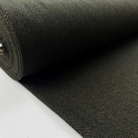 Moss moor wool herringbone green british black coating fabric roll
