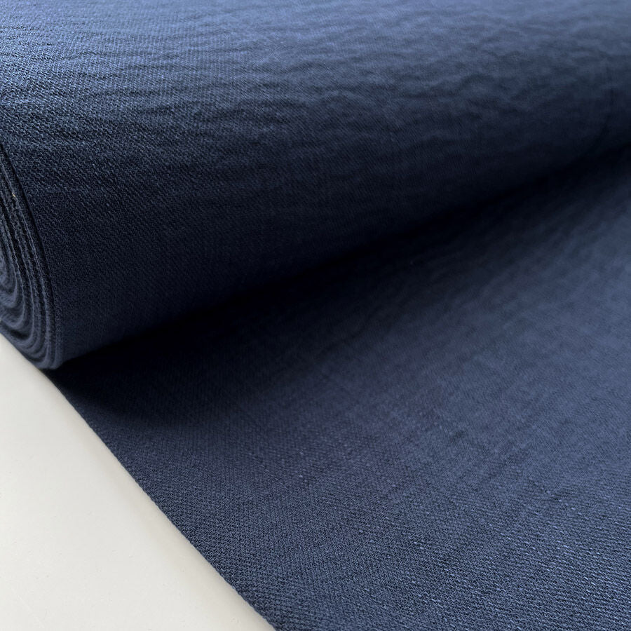 Muse Dark Denim Blue Viscose Nylon Woven Crinkle Fabric Bolt