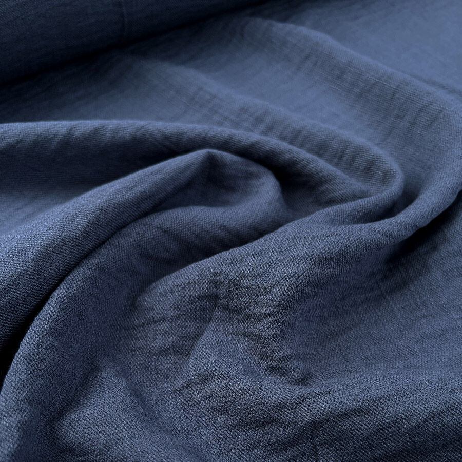 Muse Dark Denim Blue Viscose Nylon Woven Crinkle Fabric