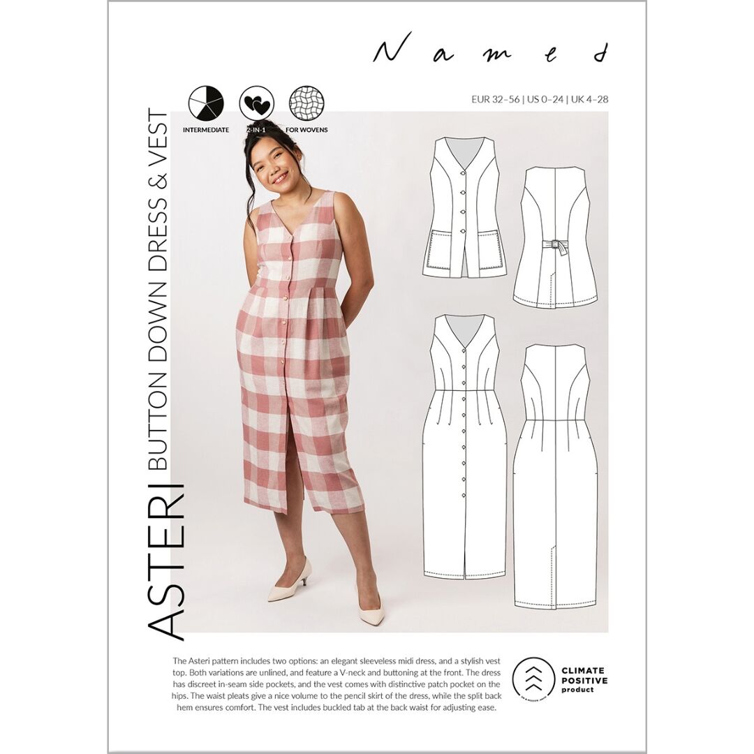 Named Asteri Button Down Dress   Vest Pattern Cover