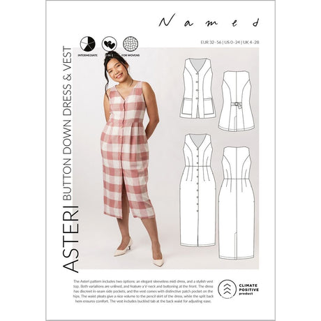 Named Asteri Button Down Dress   Vest Pattern Cover