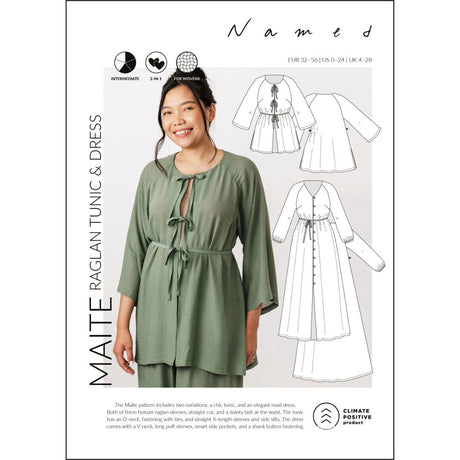 Named Maite Raglan Sleeve Tunic   Dress Pattern Cover