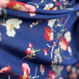 Navy Floral Print Viscose Dress Fabric Challis Indiana Drape