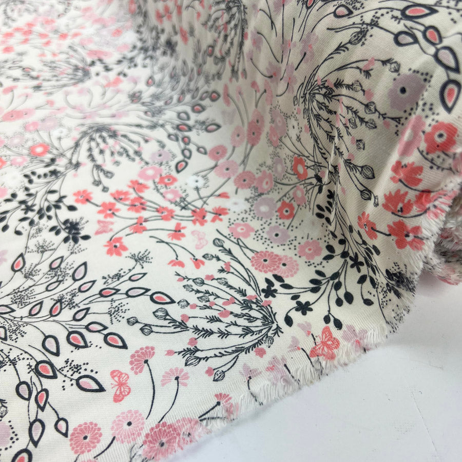 Navy Pink Floral Cotton Dress Fabric Floral Bouquet Roll