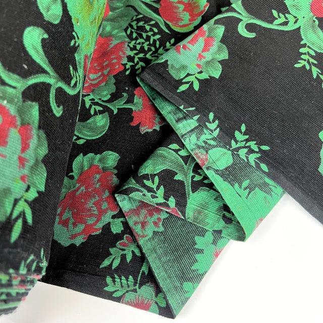 Needlecord Fabric Baby Driver Grandmothers Bouquet Green Fold