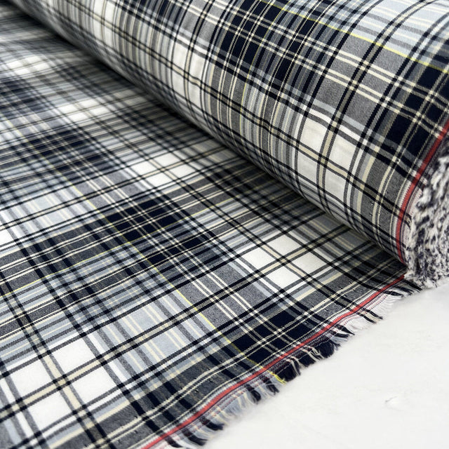 Never The Twain Donald Cotton Check Woven Brown Blue Shirting Fabric Roll