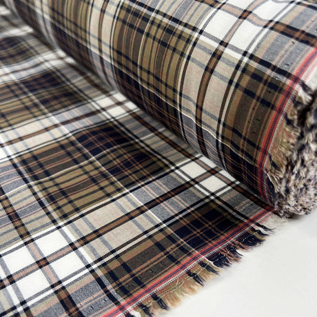 Never The Twain Windsor Cotton Check Woven Brown Blue Shirting Fabric Roll