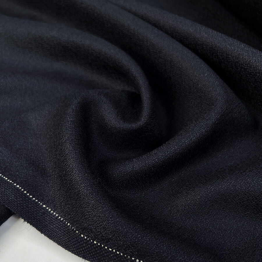 Night Rider Wool Suiting Black Woven Italian Fabric