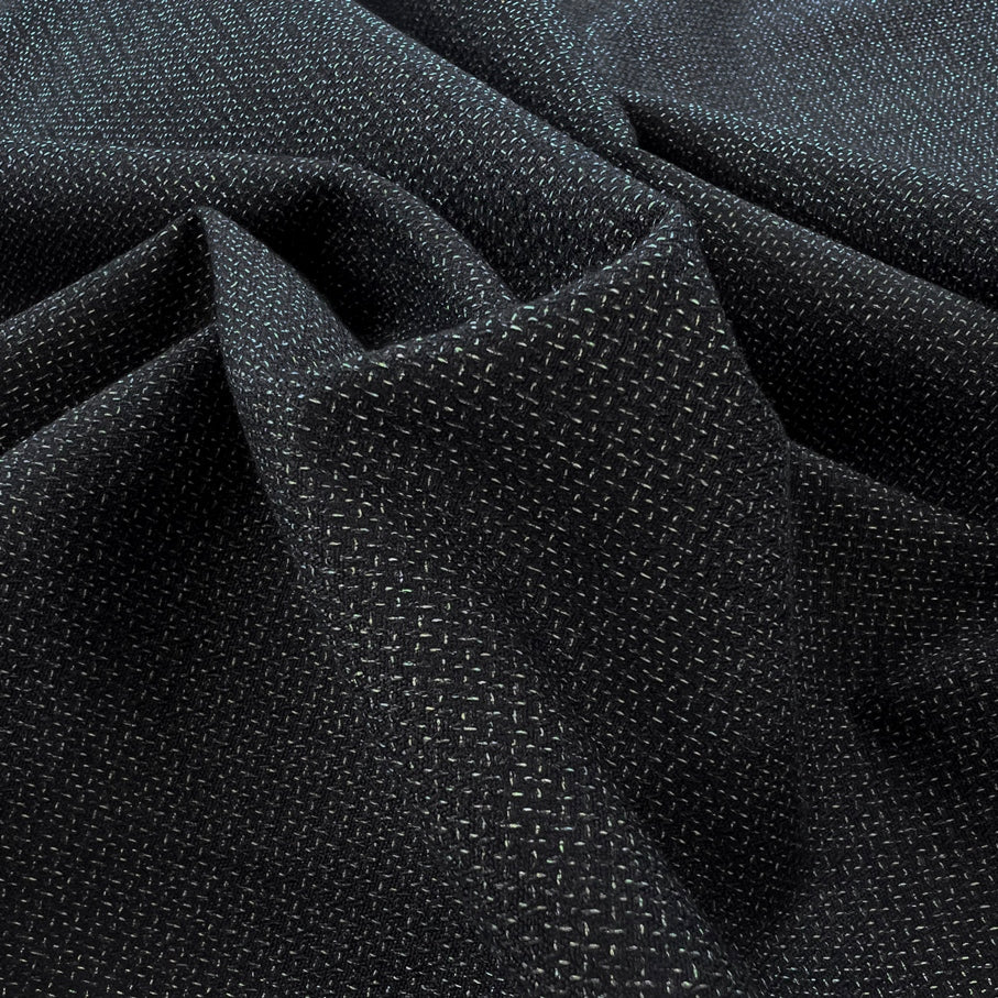 Night Sky Scatter Polyester Viscose Dark Navy White Textured Suiting Fabric
