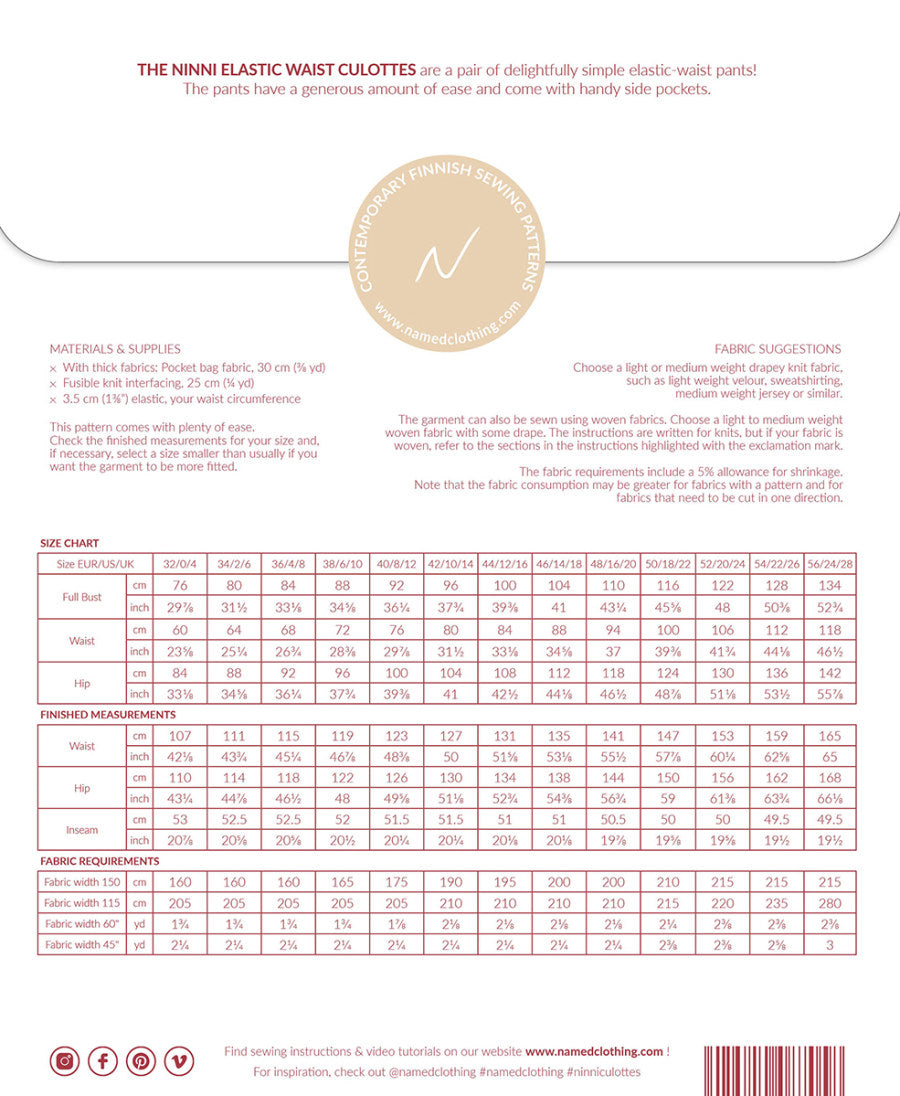 Ninni Culottes Pattern By Named Clothing Back Cover