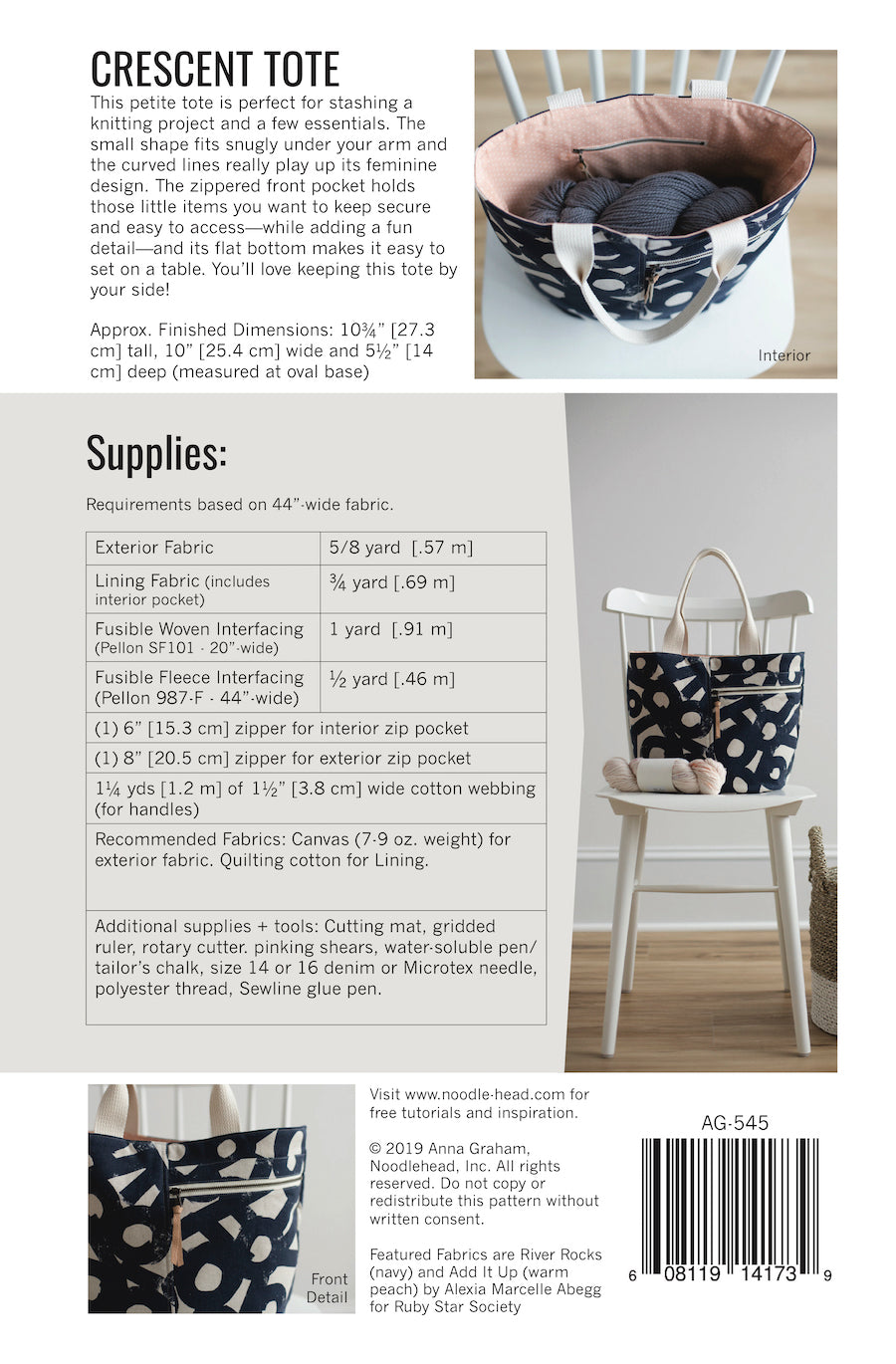 Noodlehead Crescent Tote Pattern Back