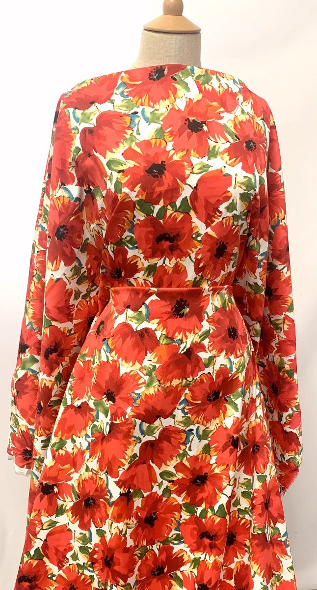 Not For The Dull Girls Mel Soft Stretch Cotton Elastane Dress Material Soft White Red Green Flowers Dress